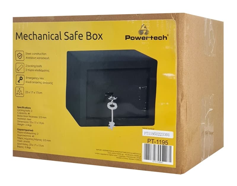 POWERTECH χρηματοκιβώτιο ασφαλείας PT-1195 με κλειδί, 23x17x17cm, 3.5kg 6