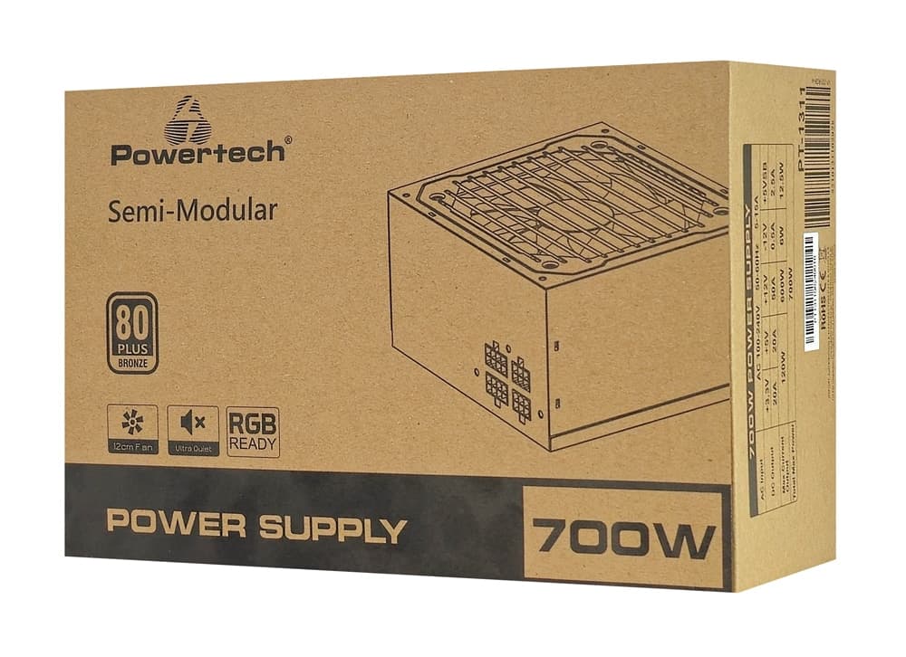 POWERTECH τροφοδοτικό PC PT-1311, 80PLUS Bronze, 700W, ATX, 120mm RGB Fan, Semi Modular 9