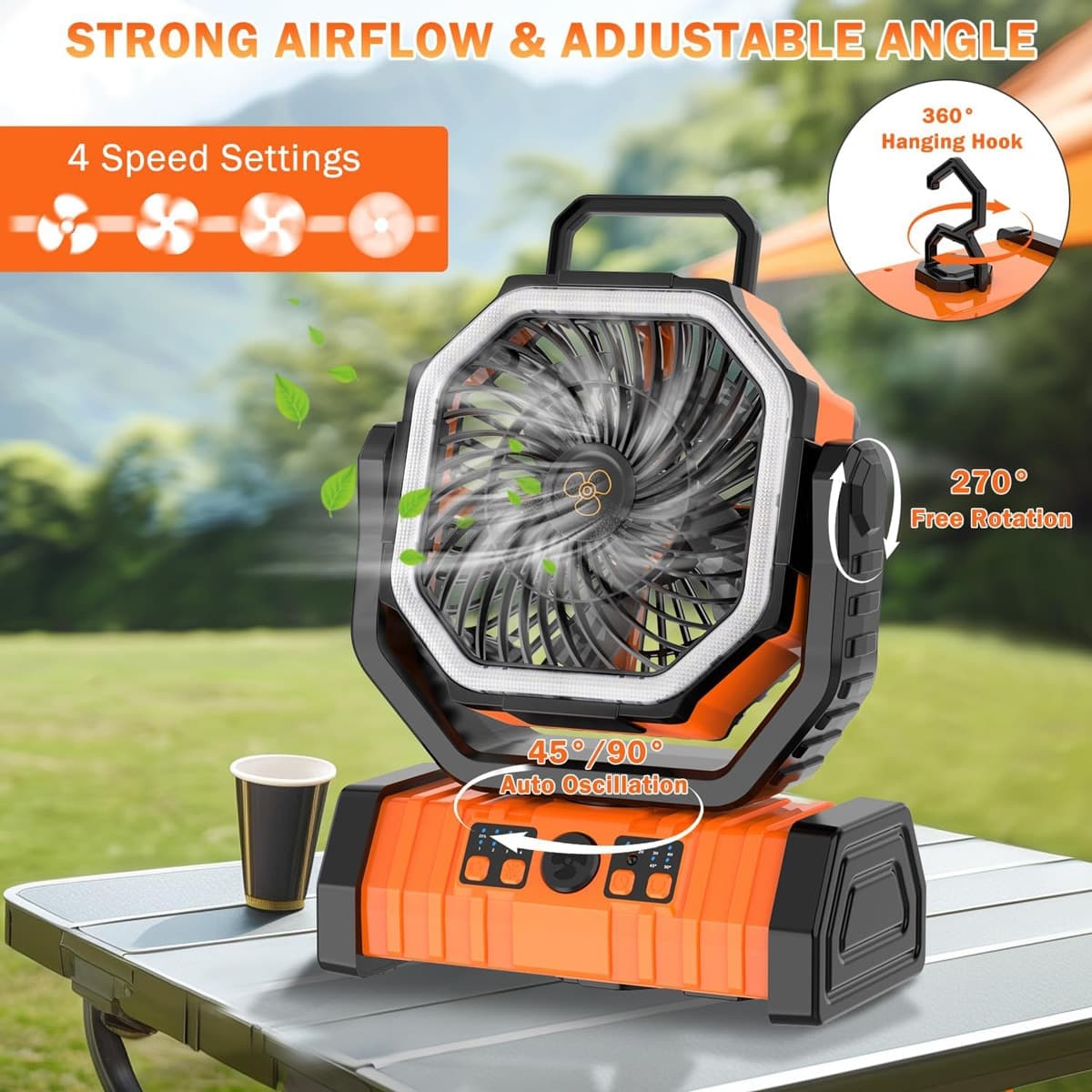 POWERTECH φορητός ανεμιστήρας PT-1430 με χειριστήριο, 20000mAh, πορτοκαλί 3