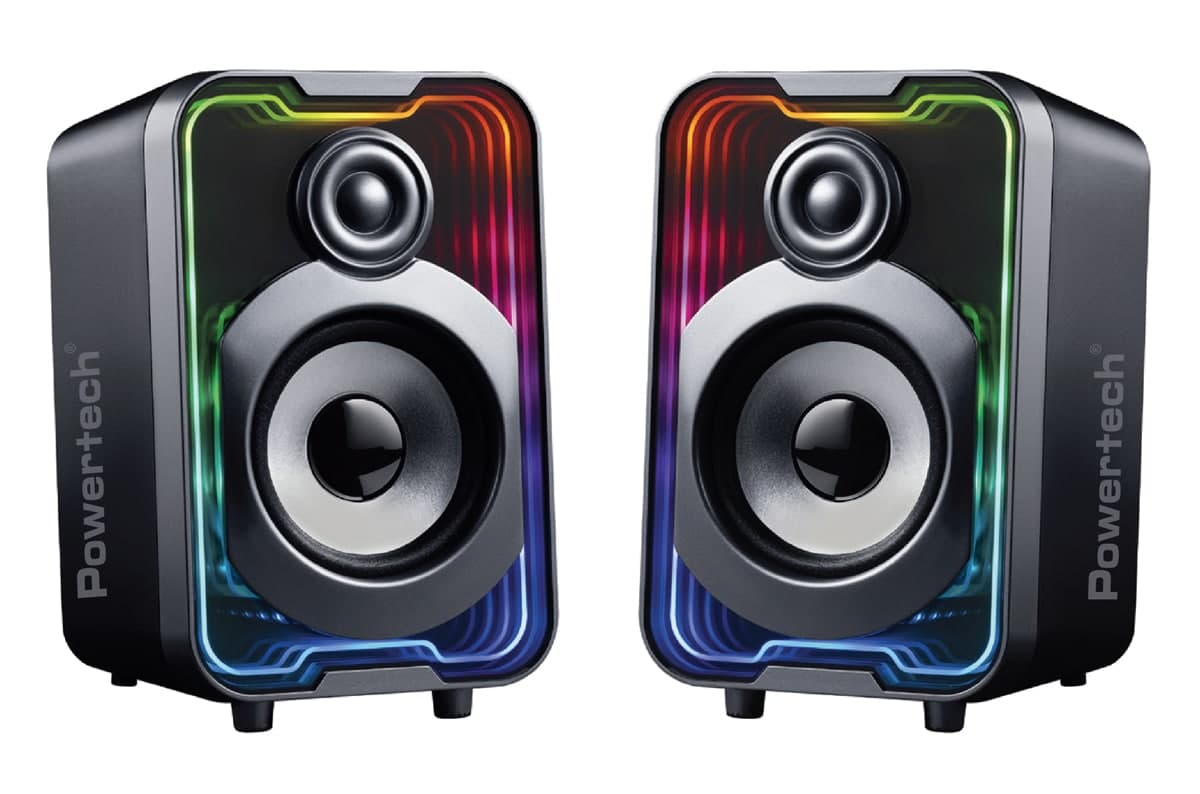 POWERTECH ηχεία PT-1575 με RGB φωτισμό, 2x 5W, Bluetooth & USB/USB-C, μαύρα