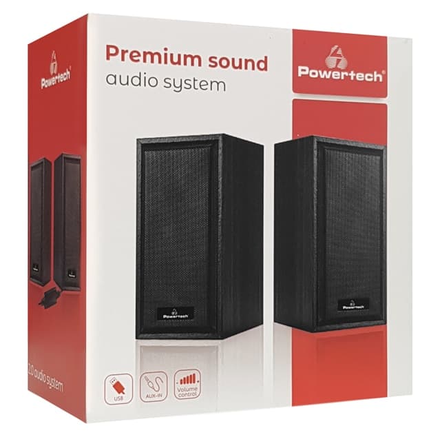 POWERTECH ηχεία Premium sound PT-845 από ξύλο, 2x 3W, 3.5mm, μαύρα 4