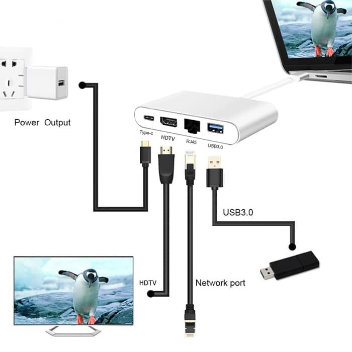 POWERTECH docking station PTH-085, 4 θυρών, USB-C, 100W PD, 4K, γκρι 2