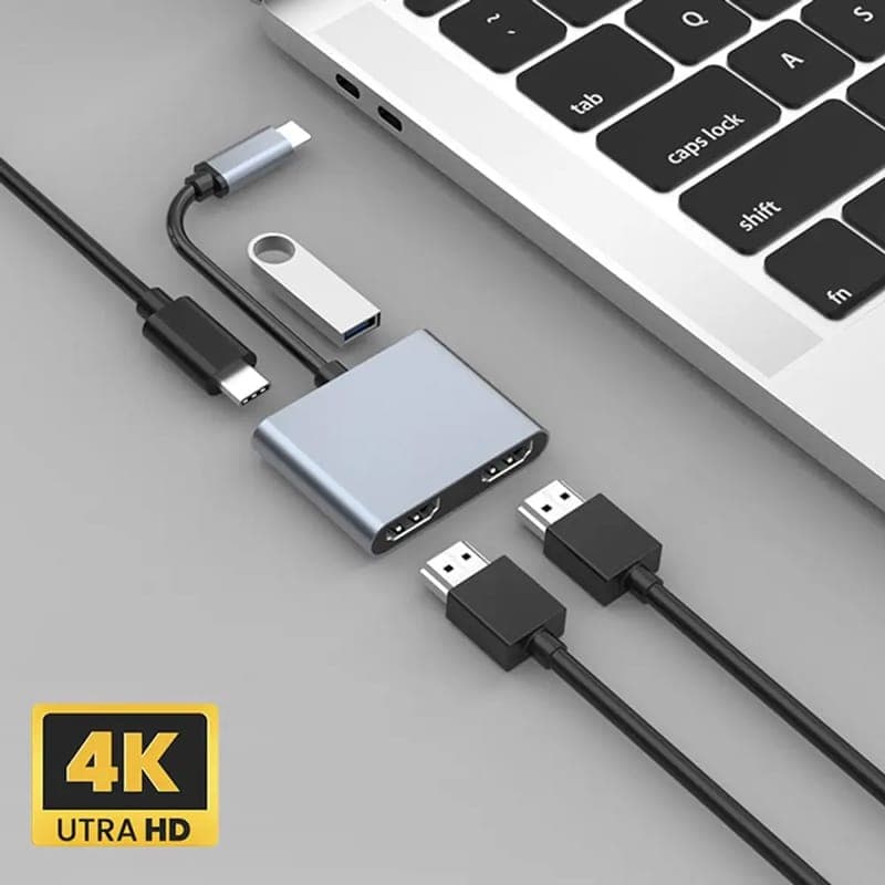 POWERTECH docking station PTH-113, 4 θυρών, USB-C, 4K, 100W, γκρι 2