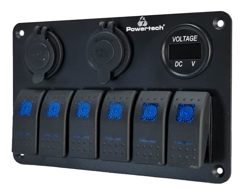 POWERTECH πάνελ σκαφών & οχημάτων PTL-020, πρίζα 12V/2x USB/6x διακόπτες 2