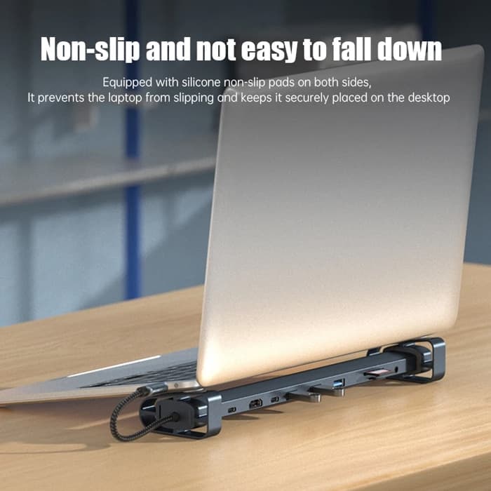 POWERTECH docking station PTR-0152, 10 θυρών, βάση laptop, USB-C, γκρι 2