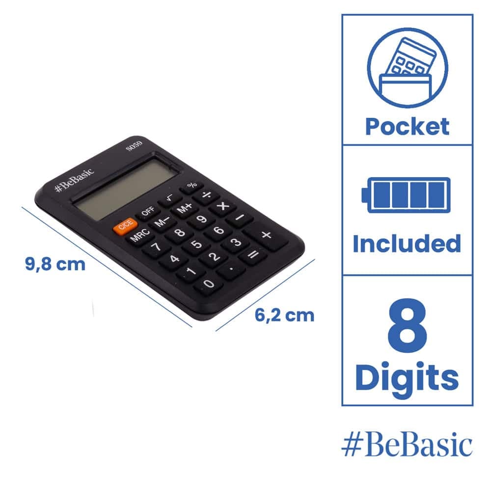 BEBASIC αριθμομηχανή τσέπης S059, μπαταρίας, 8 ψηφία, μαύρη 2