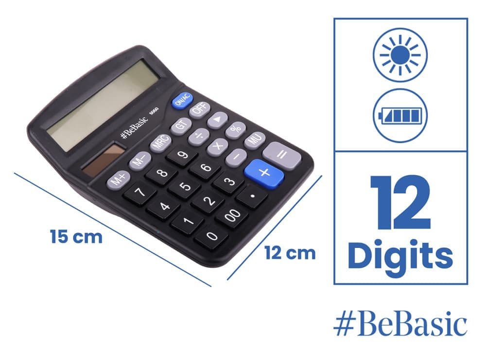 BEBASIC αριθμομηχανή S060, ηλιακό & μπαταρίας, 12 ψηφία, μαύρη 2
