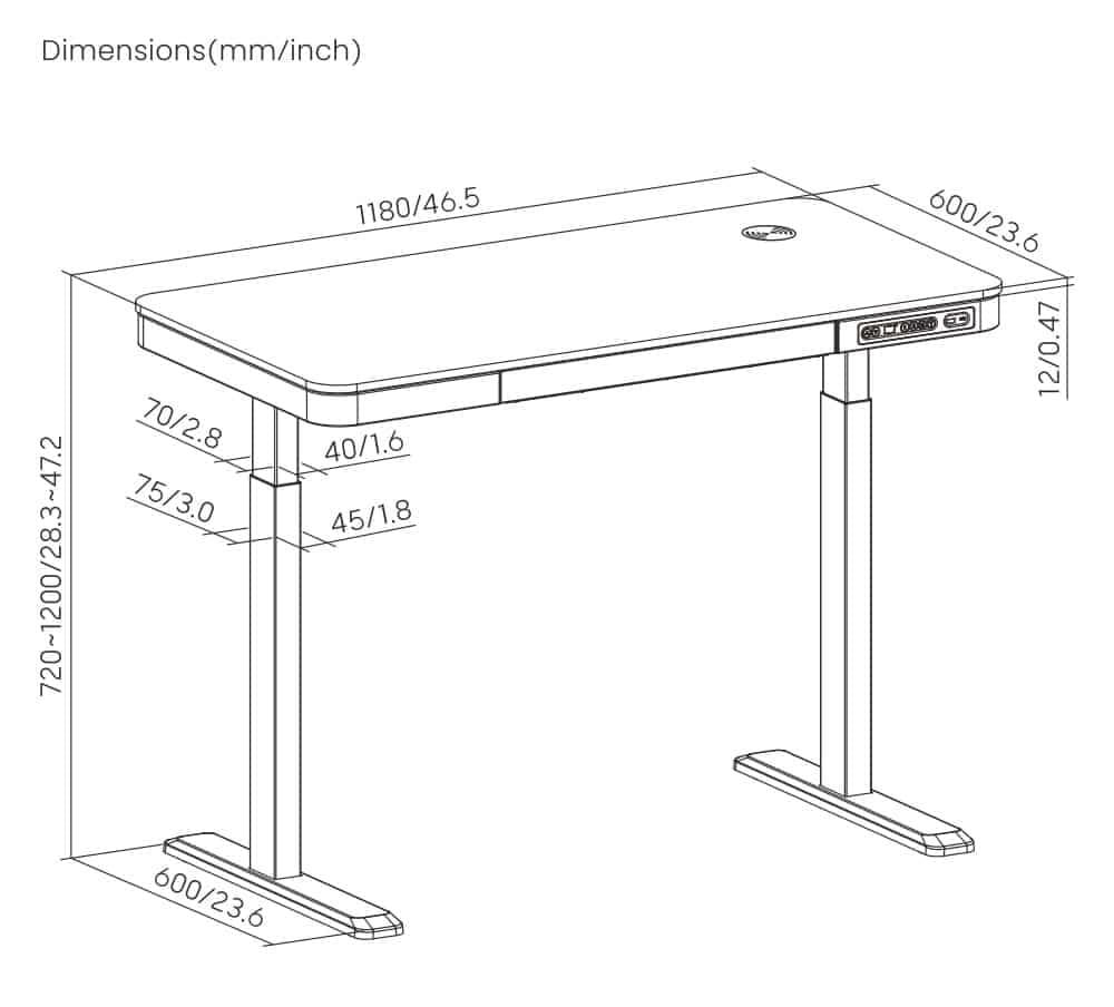 BRATECK ηλεκτρικό γραφείο S08-22DSWW με συρτάρι, 118x60x72~120cm, λευκό 7