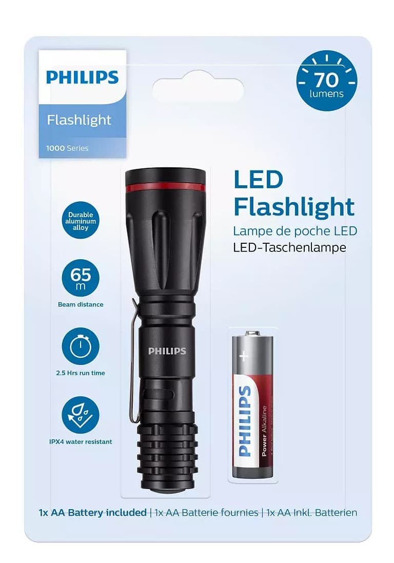 PHILIPS φορητός φακός LED SFL1000P-10, 1000 series, 70lm, μαύρος 2