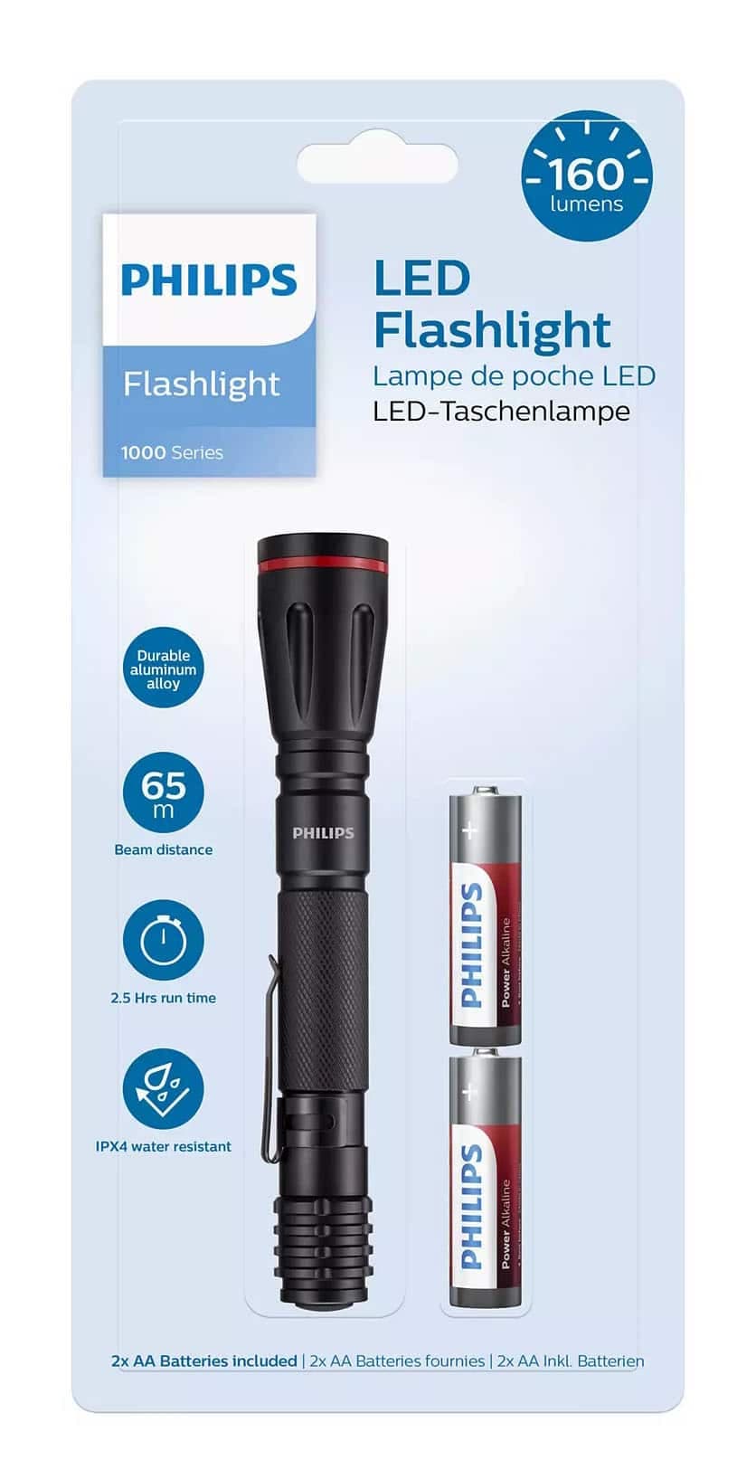 PHILIPS φορητός φακός LED SFL1001P-10, 1000 series, 160lm, μαύρος 2
