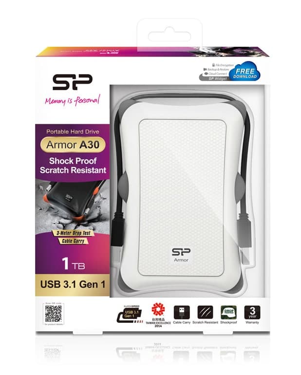 SILICON POWER εξωτερικός HDD Armor A30, 1TB, USB 3.2, λευκός 3
