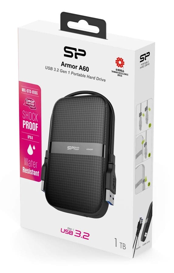 SILICON POWER εξωτερικός HDD Armor A60, 1TB, USB 3.2, μαύρος 3