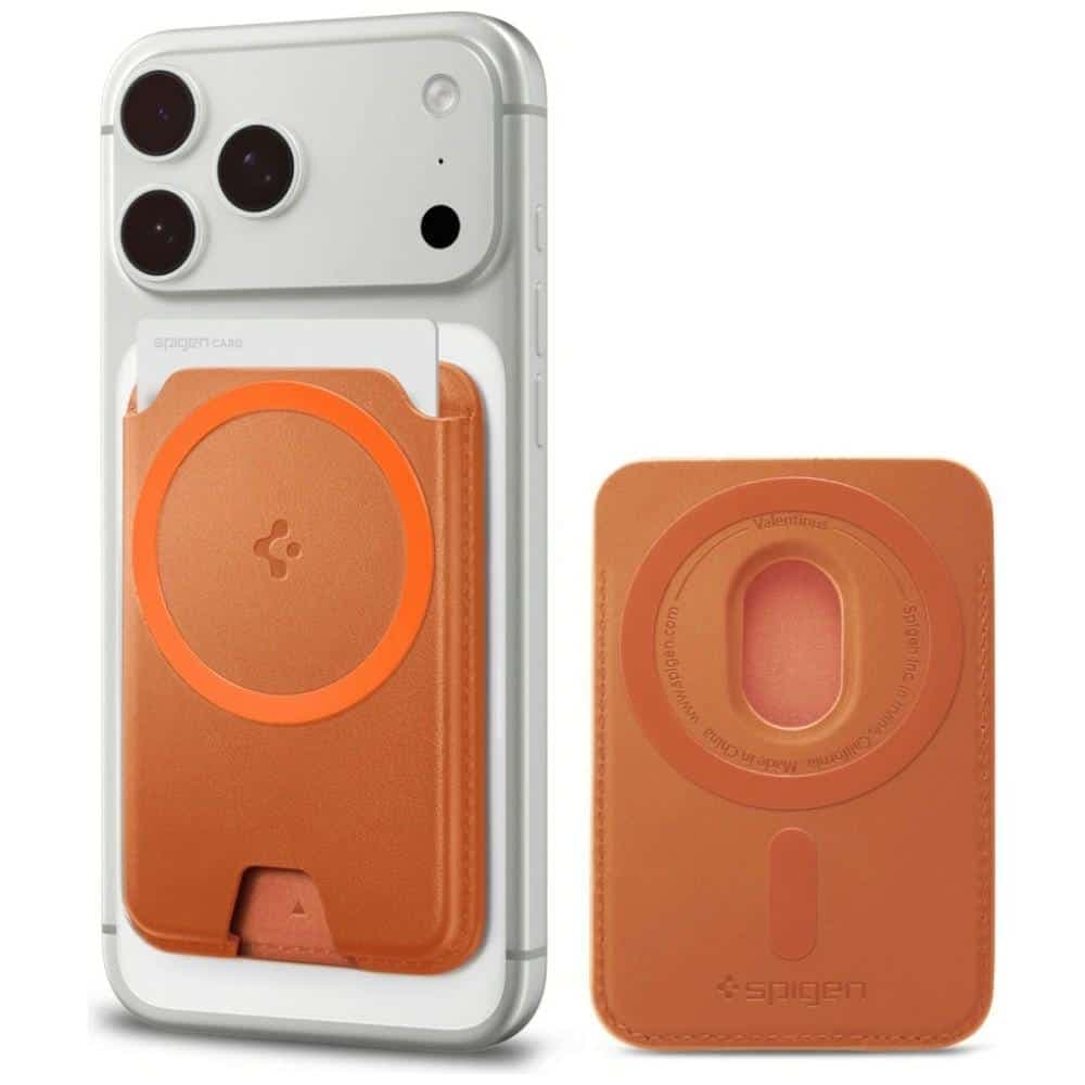 Μαγνητικό πορτοφόλι Spigen Valentinus MagFit+ MagSafe πορτοκαλί