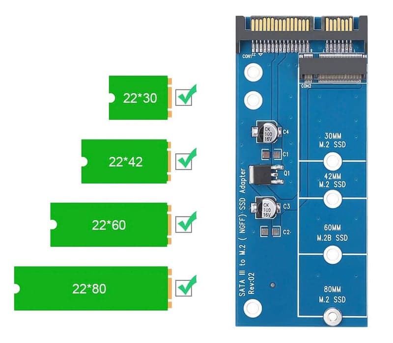 Μετατροπέας POWERTECH SATA 22pin σε M.2 SSD TOOL-0019, 2230/2242/2260/2280 2