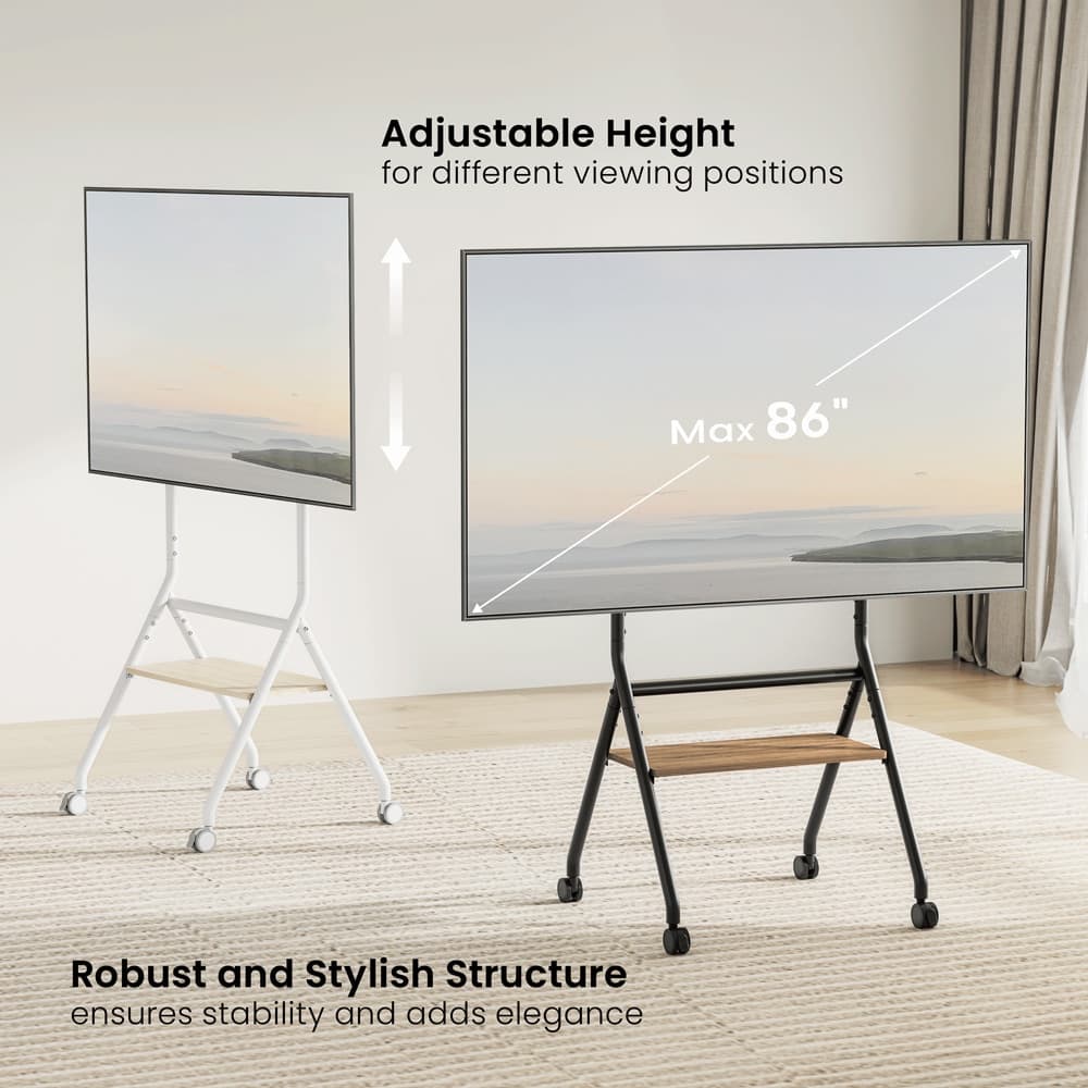 BRATECK βάση τηλεόρασης δαπέδου TTF13E-46FW, 37-86", έως 80kg, με ράφι & ροδάκια 3