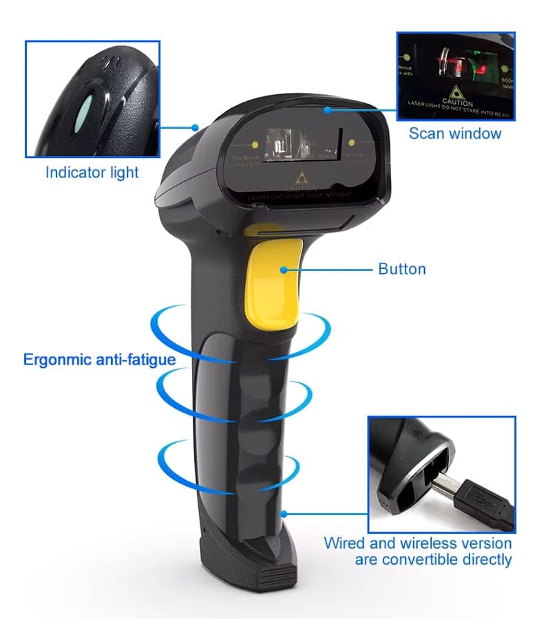 GTCODESTAR barcode scanner X-620F, 1D, ενσύρματο & ασύρματο, 800mAh, μαύρο 5
