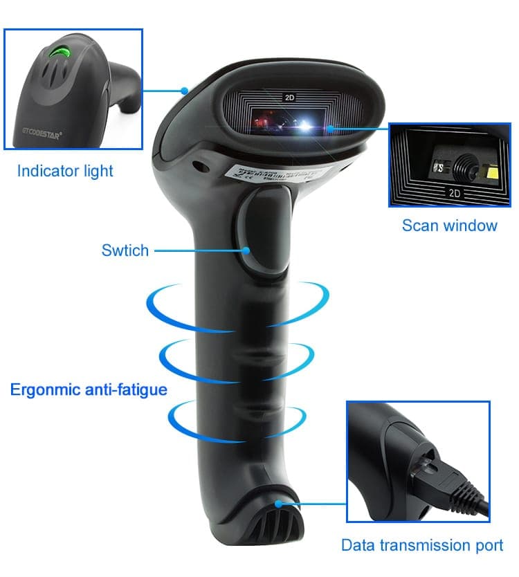 GTCODESTAR barcode scanner X-9701B, 1D & 2D, ενσύρματο & ασύρματο, Bluetooth, 2000mAh, μαύρο 5