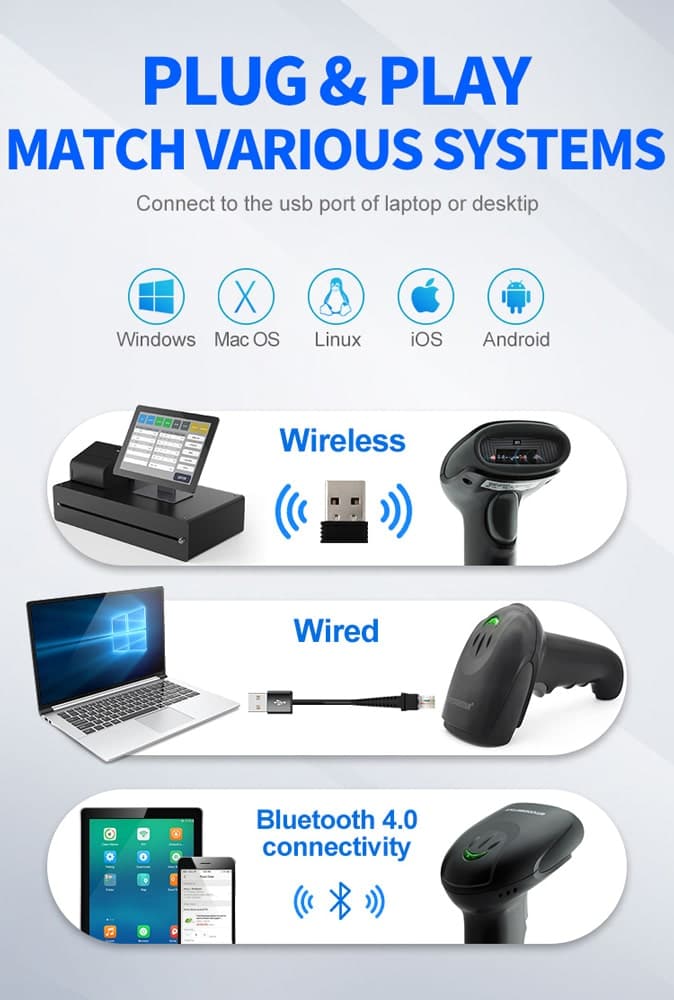 GTCODESTAR barcode scanner X-9701B, 1D & 2D, ενσύρματο & ασύρματο, Bluetooth, 2000mAh, μαύρο 7