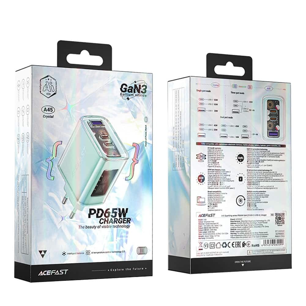 Acefast charger GaN 65W 3 ports (1xUSB, 2xUSB C) Πράσινο (A45) 7