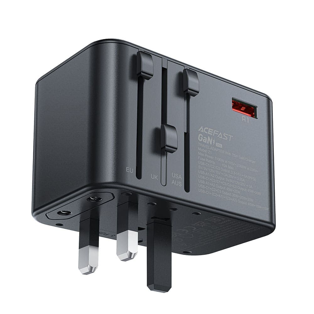 Acefast Z1 GaN 75W PD travel charger adapter 3x USB-C 2x USB-A - Μαύρο 4