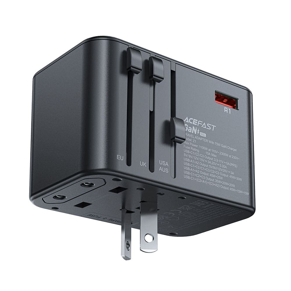 Acefast Z1 GaN 75W PD travel charger adapter 3x USB-C 2x USB-A - Μαύρο 2