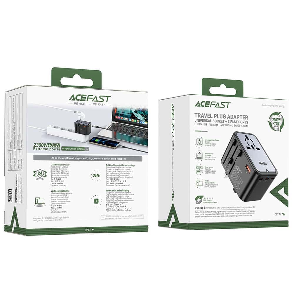 Acefast Z1 GaN 75W PD travel charger adapter 3x USB-C 2x USB-A - Μαύρο 7