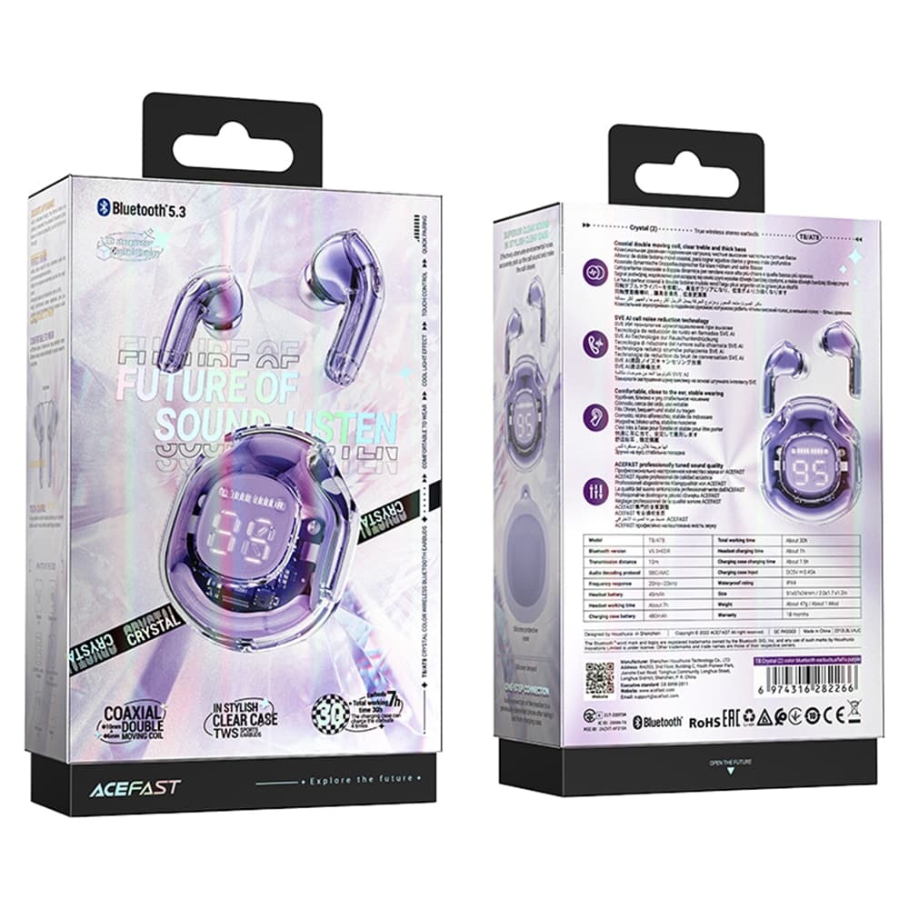Acefast T8 Bluetooth TWS wireless headphones Μώβ 7