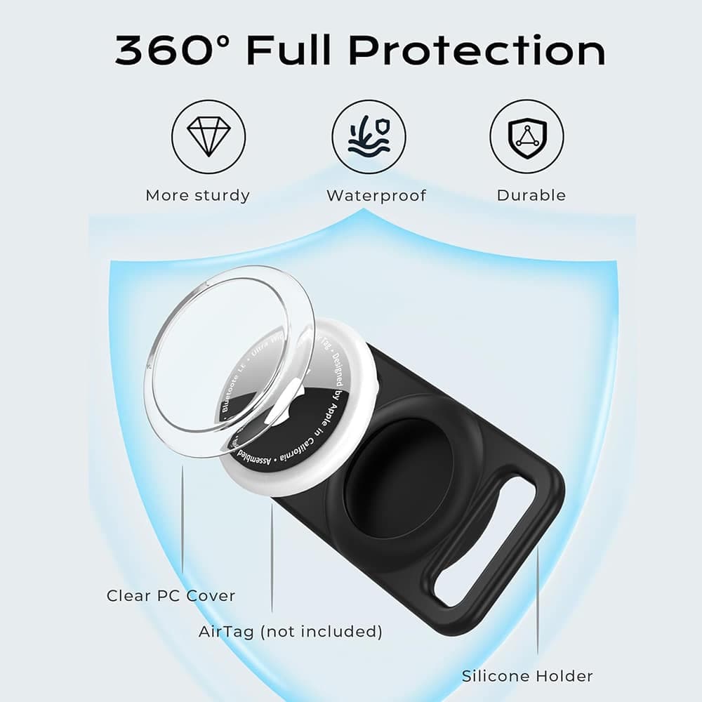 Techsuit - Βάση κολάρου σκύλου AirTag BuddyGuard (DG1) - Κάλυμμα ολόκληρου σώματος, αδιάβροχο, για κολάρα πλάτους 0,6"–1,3" - Μαύρο 5