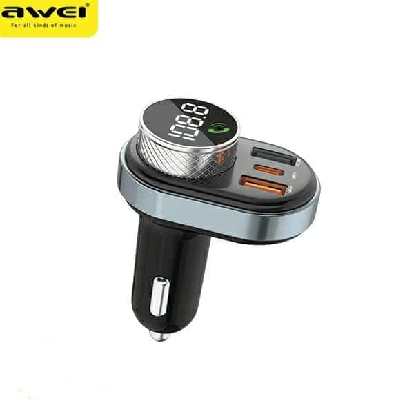Κιτ hands-free AWEI C-843 με πομπό FM, Bluetooth 5.0, MP3, 1xUSB+1xUSB-C μαύρο