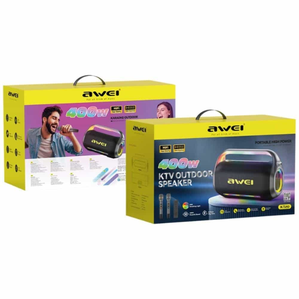 Φορητό Ασύρματο Ηχείο AWEI KT20 400W Bluetooth 5.3 με Σετ Καραόκε Μαύρο 2