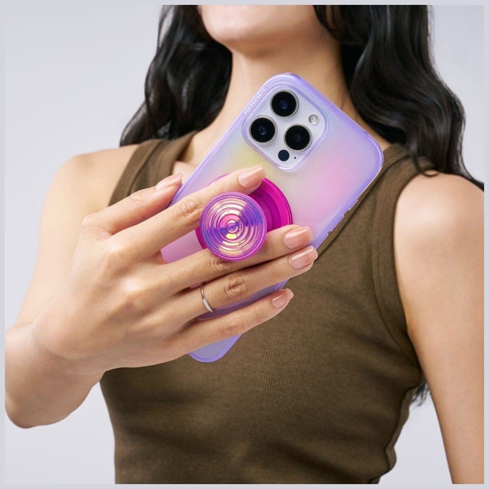 Θήκη τηλεφώνου και βάση Popsockets Round Ripple Aviation Opalescent με ιριδίζουσα απόχρωση και ροζ χρώμα 7