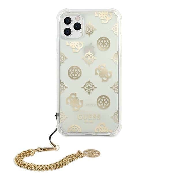 Guess GUHCN58KSPEGO Χρυσή σκληρή θήκη iPhone 11 Pro 5,8" με αλυσίδα Peony Chain 3