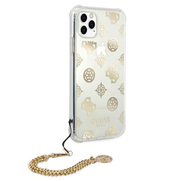Guess GUHCN58KSPEGO Χρυσή σκληρή θήκη iPhone 11 Pro 5,8" με αλυσίδα Peony Chain 4