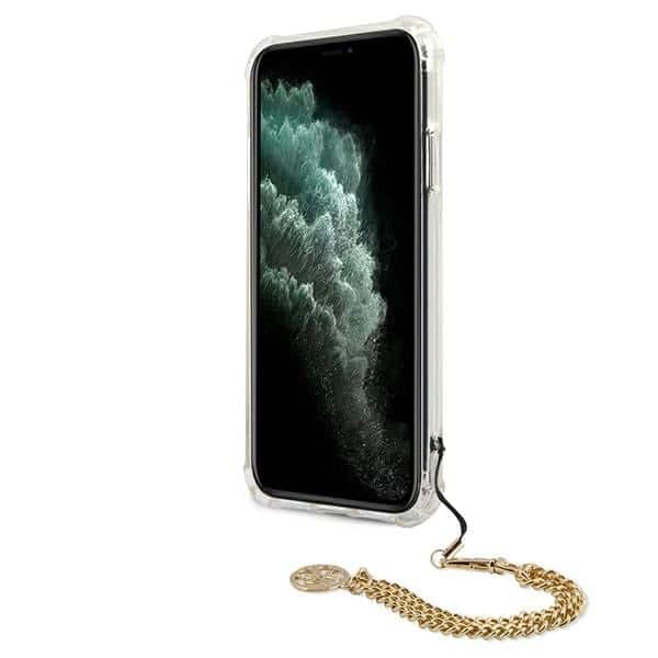 Guess GUHCN58KSPEGO Χρυσή σκληρή θήκη iPhone 11 Pro 5,8" με αλυσίδα Peony Chain 5