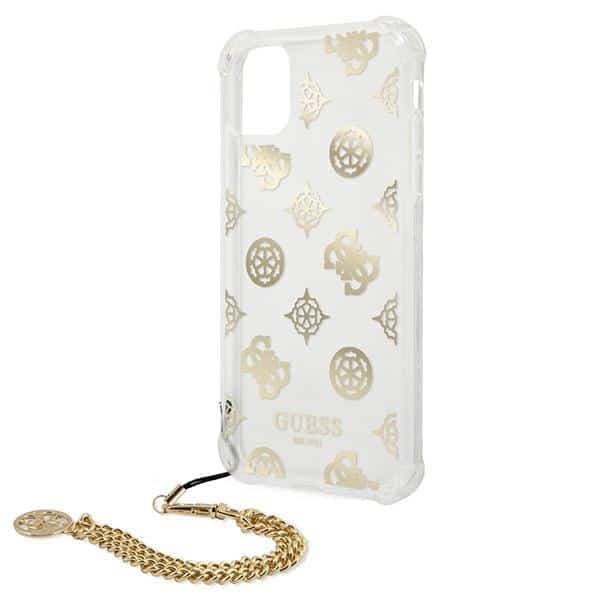Guess GUHCN58KSPEGO Χρυσή σκληρή θήκη iPhone 11 Pro 5,8" με αλυσίδα Peony Chain 6