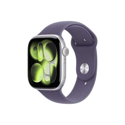 Apple Watch Series 11 (2025) GPS 46mm Ασημένια Θήκη Αλουμινίου, Μωβ Αθλητικό Μπρασελέ Ομίχλης M/L EU MEVA4QL/A