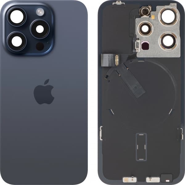 Κάλυμμα μπαταρίας / πίσω γυαλί για Apple iPhone 15 Pro, μπλε τιτανίου, τραβηγμένο (βαθμού Α)