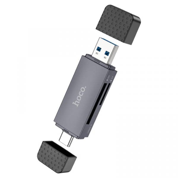 Card Reader USB 3.0 / USB-C Hoco HB45, 1 x SD - 1 x microSD, Γκρι