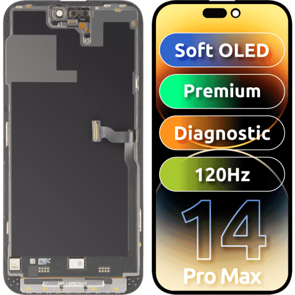 Μονάδα οθόνης LCD MP για Apple iPhone 14 Pro Max, Premium Soft OLED FHD 120Hz Διαγνωστική έκδοση, Aftermarket, Μαύρο