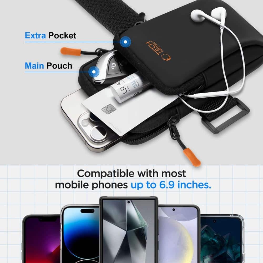 TECH-PROTECT M7 UNIVERSAL SPORT ΤΣΑΝΤΑΚΙ ΜΠΡΑΤΣΟΥ ΜΑΥΡΟ/ΠΟΡΤΟΚΑΛΙ 10