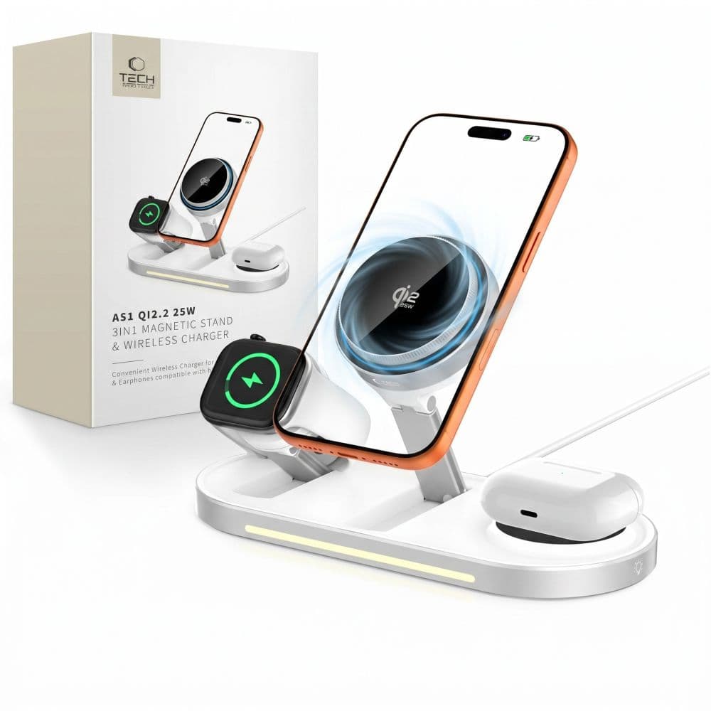 TECH-PROTECT A51 ARCTICBOOST ΑΣΥΡΜΑΤΟΣ ΦΟΡΤΙΣΤΗΣ 3 ΣΕ 1 ΜΑΓΝΗΤΙΚΟΣ MAGSAFE 25W QI2.2 ΛΕΥΚΟΣ