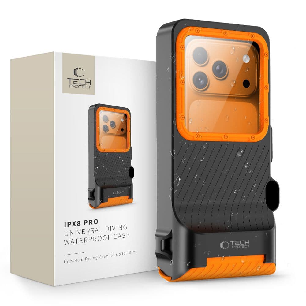 Αδιάβροχη Θήκη Tech-Protect IPX8 Pro για Καταδύσεις Universal, Μαύρη/Πορτοκαλί