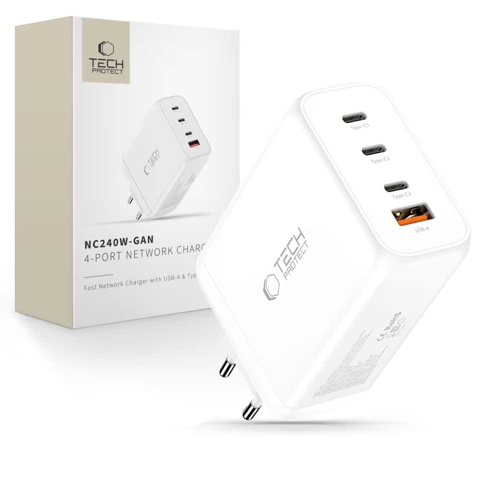 TECH-PROTECT NC240W-GAN ΦΟΡΤΙΣΤΗΣ 4 ΘΥΡΩΝ PD 240W / QC3.0 ΛΕΥΚΟΣ
