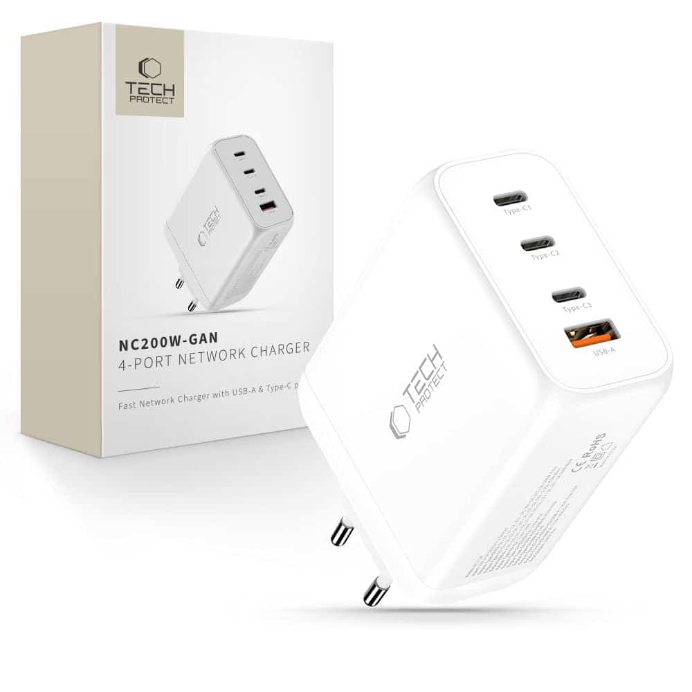 TECH-PROTECT NC200W-GAN ΦΟΡΤΙΣΤΗΣ 4 ΘΥΡΩΝ PD 200W / QC3.0 ΛΕΥΚΟΣ