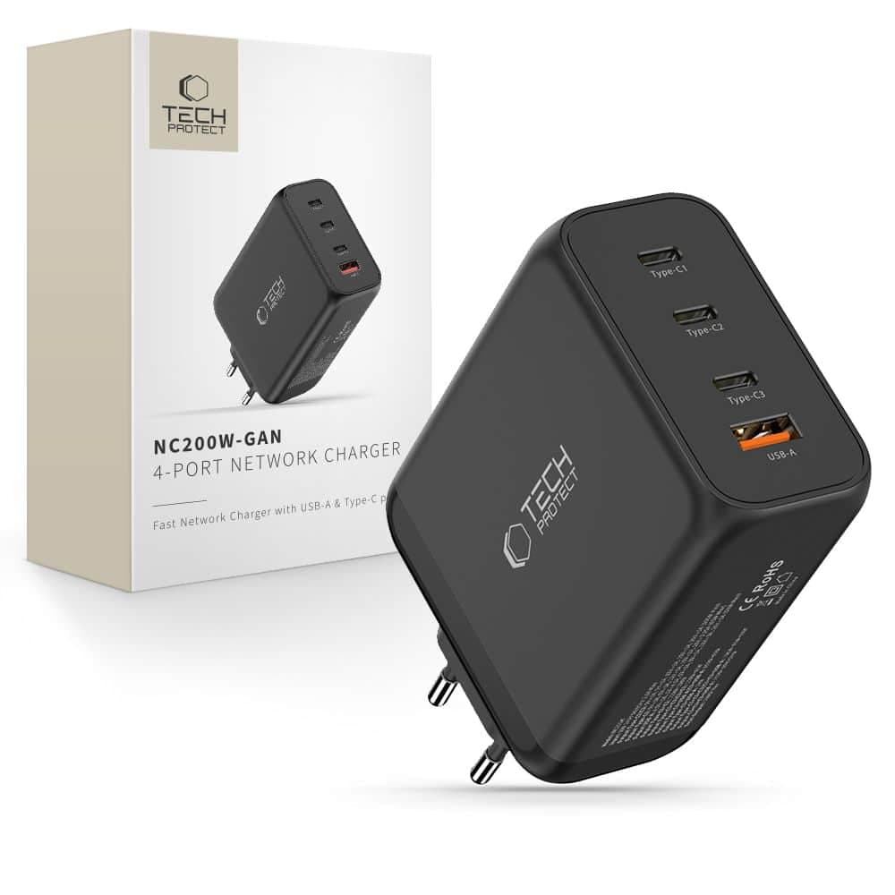 TECH-PROTECT NC200W-GAN ΦΟΡΤΙΣΤΗΣ 4 ΘΥΡΩΝ PD 200W / QC3.0 ΜΑΥΡΟΣ