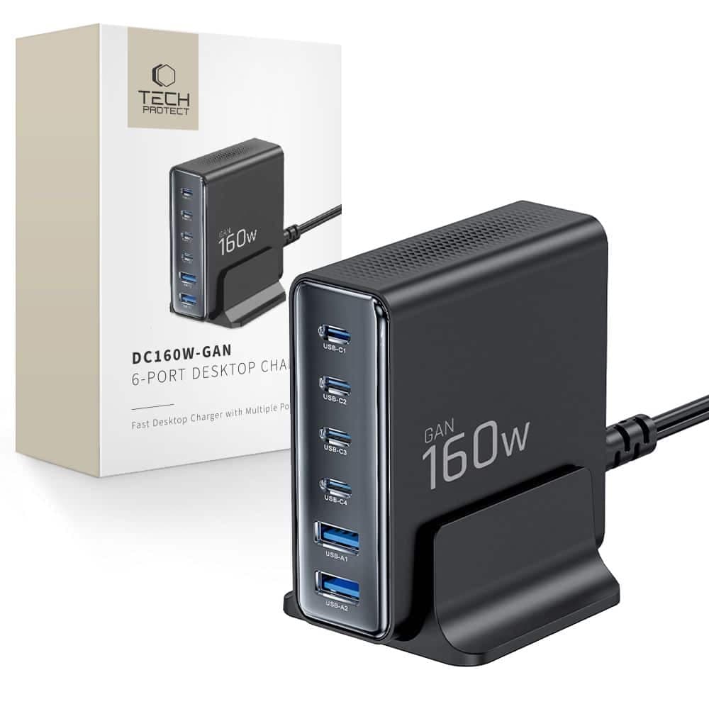 TECH-PROTECT DC160W-GAN ΦΟΡΤΙΣΤΗΣ ΕΠΙΤΡΑΠΕΖΙΑΣ ΧΡΗΣΗΣ 6 ΘΥΡΩΝ PD 160W / QC3.0 ΜΑΥΡΟΣ