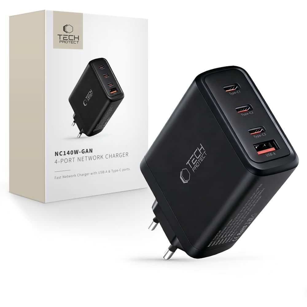 TECH-PROTECT NC140W-GAN ΦΟΡΤΙΣΤΗΣ 4 ΘΥΡΩΝ PD 140W / QC3.0 ΜΑΥΡΟΣ