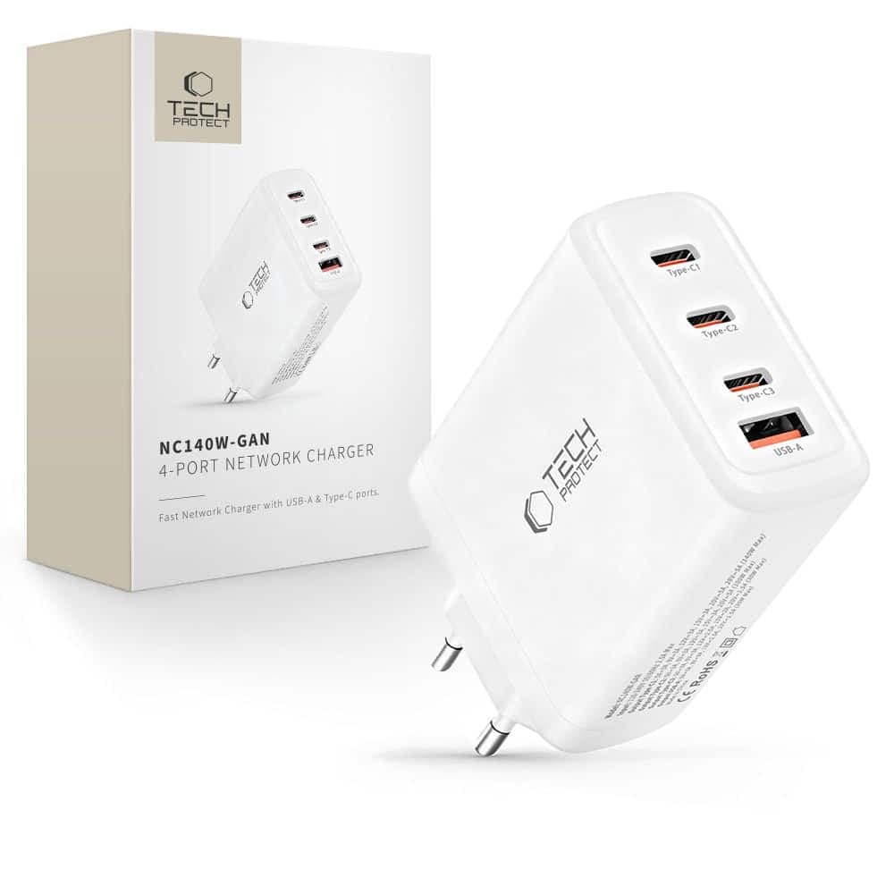 TECH-PROTECT NC140W-GAN ΦΟΡΤΙΣΤΗΣ 4 ΘΥΡΩΝ PD 140W / QC3.0 ΛΕΥΚΟΣ