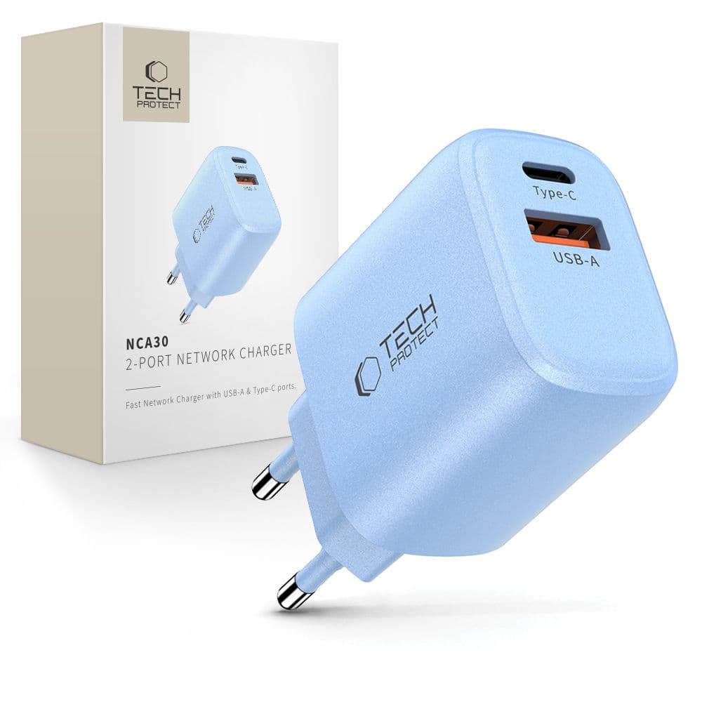 TECH-PROTECT NCA30 ΦΟΡΤΙΣΤΗΣ ΔΙΚΤΥΟΥ 2 ΘΥΡΩΝ PD 30W / QC3.0 ΜΩΡΟ ΜΠΛΕ