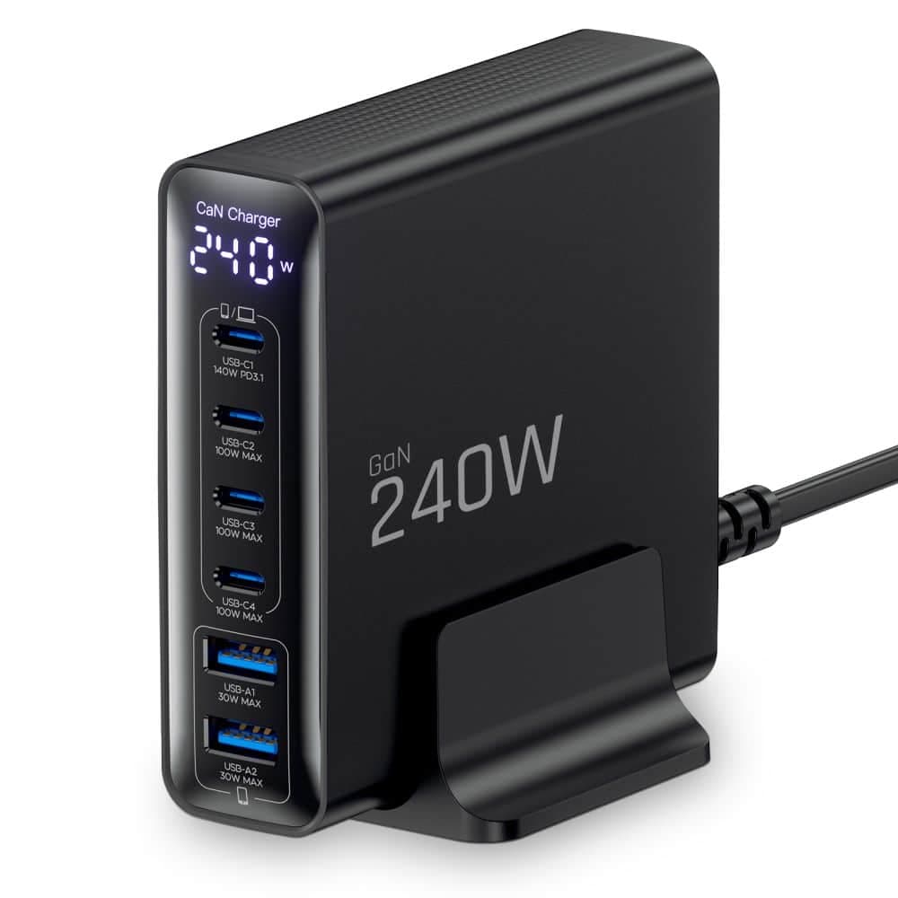 TECH-PROTECT DC240W-GAN ΦΟΡΤΙΣΤΗΣ ΕΠΙΤΡΑΠΕΖΙΑΣ ΧΡΗΣΗΣ 6 ΘΥΡΩΝ PD 240W / QC3.0 ΜΑΥΡΟΣ 2